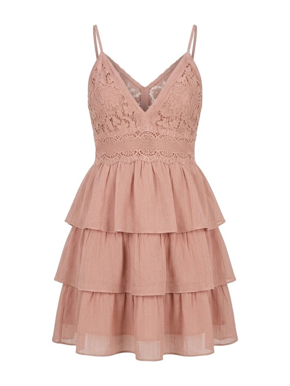 Rebellion Boho Fairycore Crochet Tiered Ruffle Mauve Pink Babydoll Dress L 4051